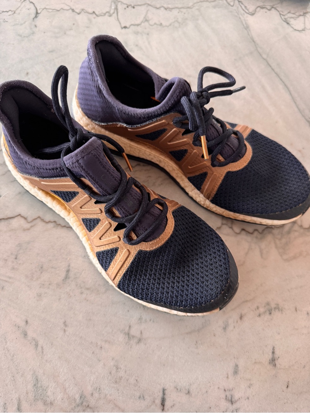 Adidas by Stella McCartney PureBoost Navy and Gold Knit Running Sneakers
